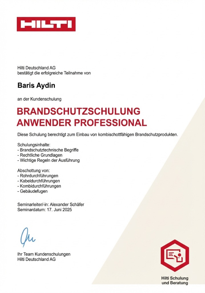Hilti Brandschutzschulung Anwender Professional